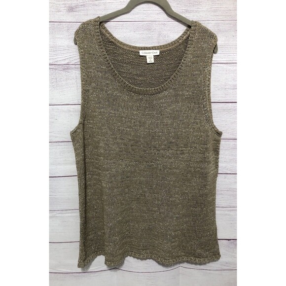 Coldwater Creek Taupe  Knit Tank Top Crocheted Edges Stretch Sz 2X 20-22 EUC - Picture 1 of 8